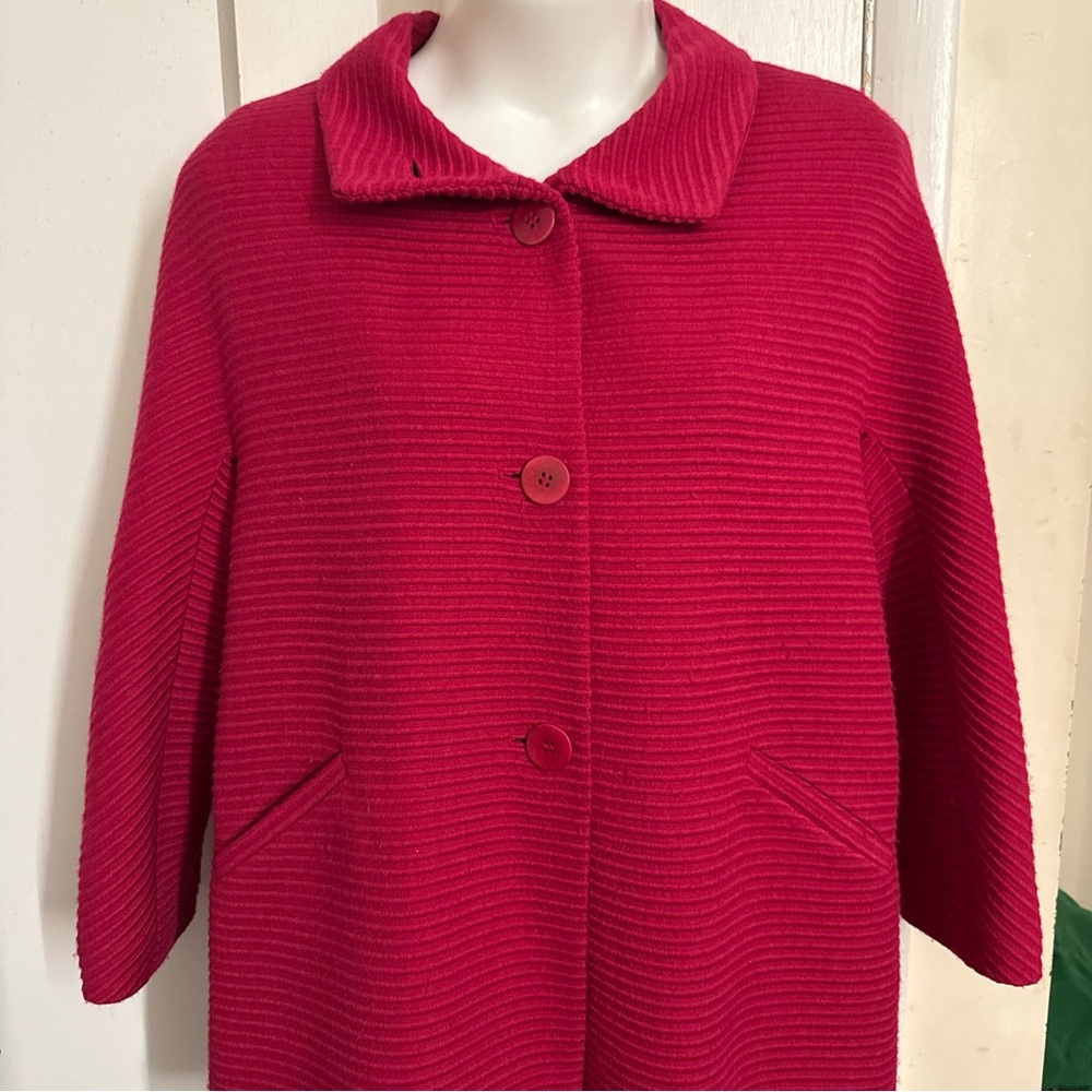 Talbots Thinsulate Wool‎ Blend Ribbed Coat in Raspberry Sz 16P Mod Swing Peacoat